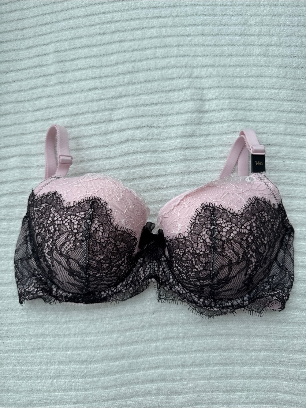 Victoria's Secret Pink Lace Overlay Bra with Black Lace